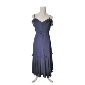 Betsy & Adam navy blue ruffled tiered chiffon sleeveless strap dress size 6
